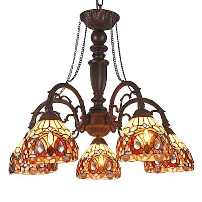 Chloe Tiffany Style 5-light Dark Bronze/Art Glass Chandelier