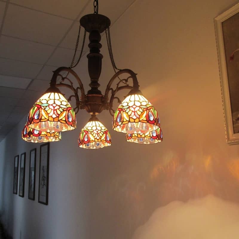 Chloe Tiffany Style 5-light Dark Bronze/Art Glass Chandelier