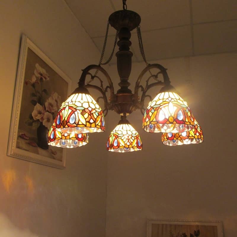 Chloe Tiffany Style 5-light Dark Bronze/Art Glass Chandelier