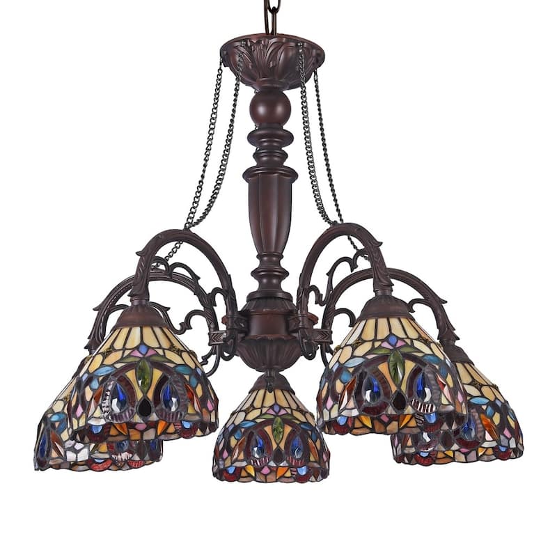 Chloe Tiffany Style 5-light Dark Bronze/Art Glass Chandelier