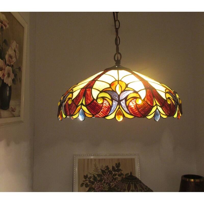 Tiffany Style 2-light Dark Bronze/Art Glass Pendant