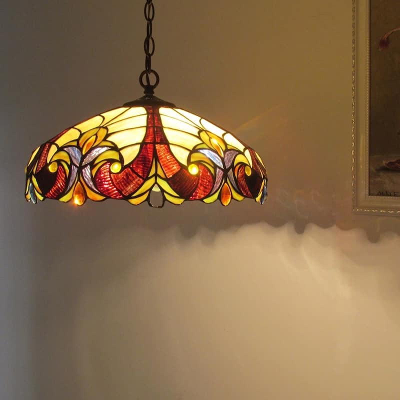 Tiffany Style 2-light Dark Bronze/Art Glass Pendant