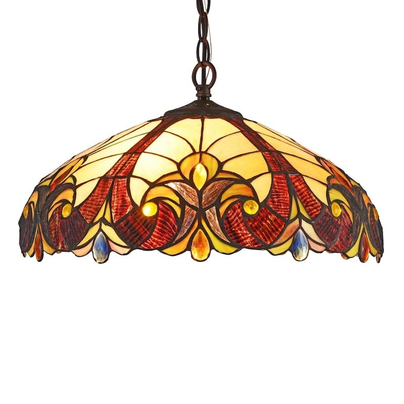 Tiffany Style 2-light Dark Bronze/Art Glass Pendant