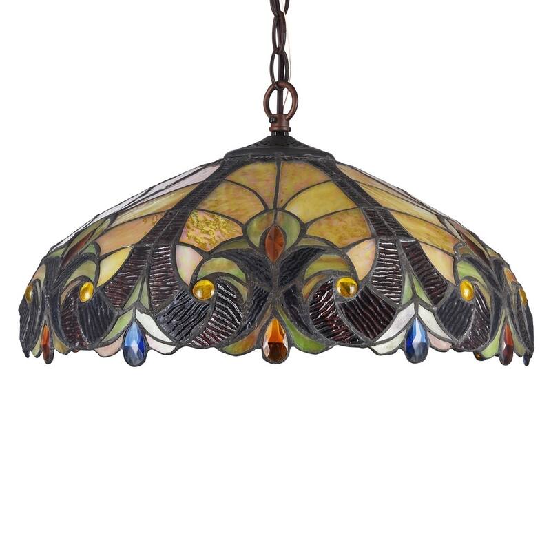Tiffany Style 2-light Dark Bronze/Art Glass Pendant
