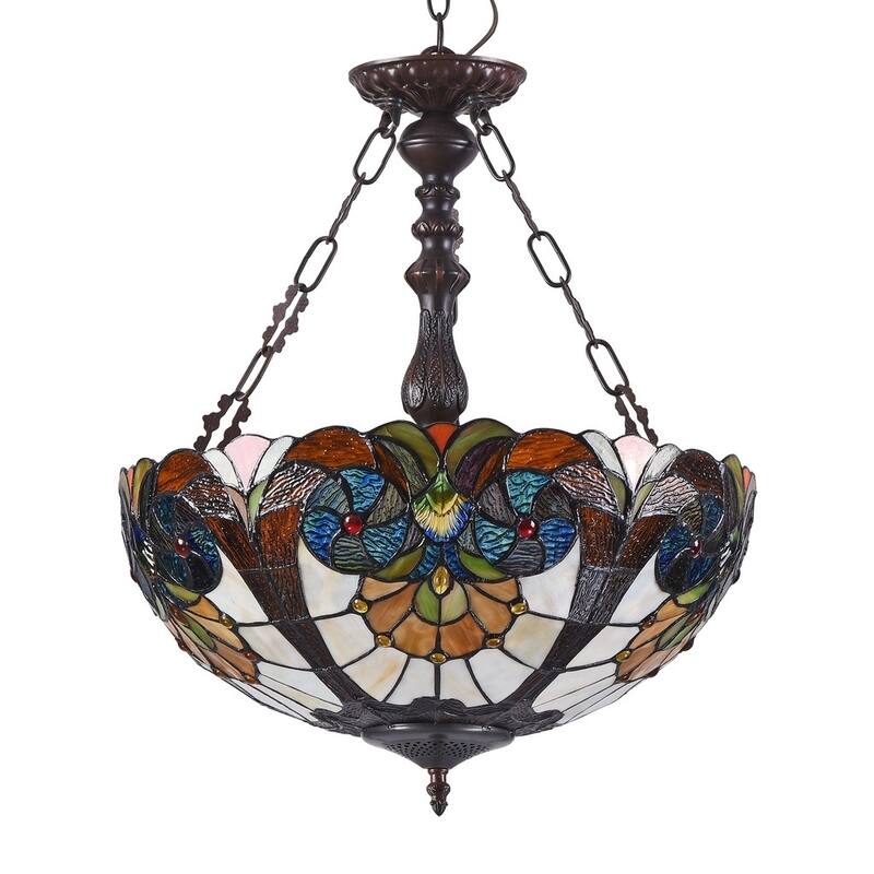 Tiffany Style 2-light Dark Bronze/Art Glass Inverted Pendant