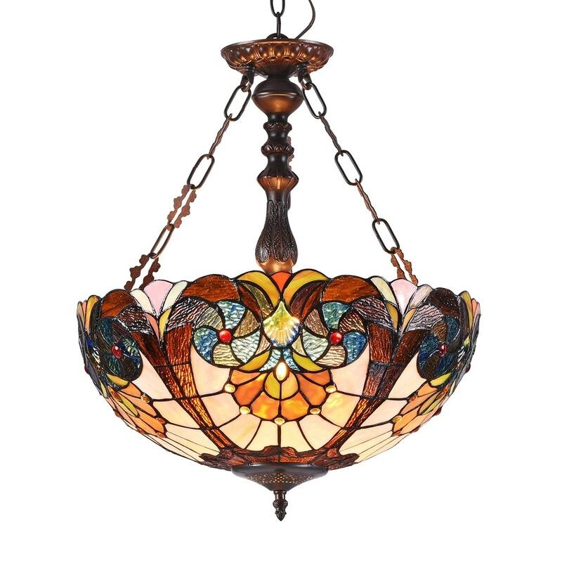 Tiffany Style 2-light Dark Bronze/Art Glass Inverted Pendant