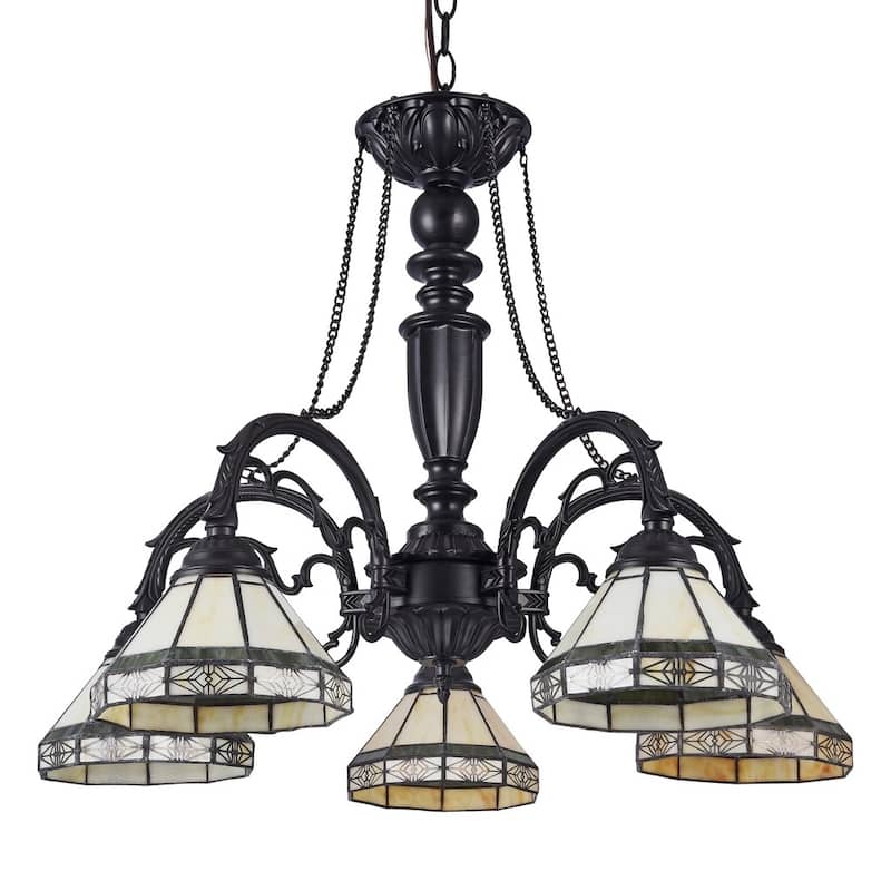 Tiffany Style 5-light Blackish Bronze/Art Glass Chandelier