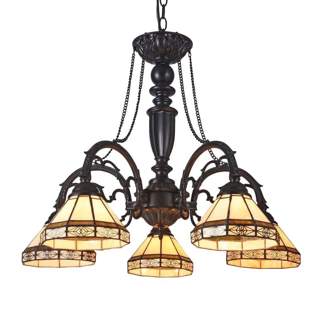Tiffany Style 5-light Blackish Bronze/Art Glass Chandelier