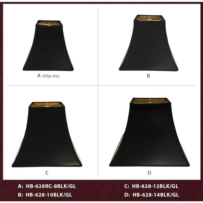 Royal Designs Black Square Bell Hardback Lamp Shade with Ponyhair Gold Lining