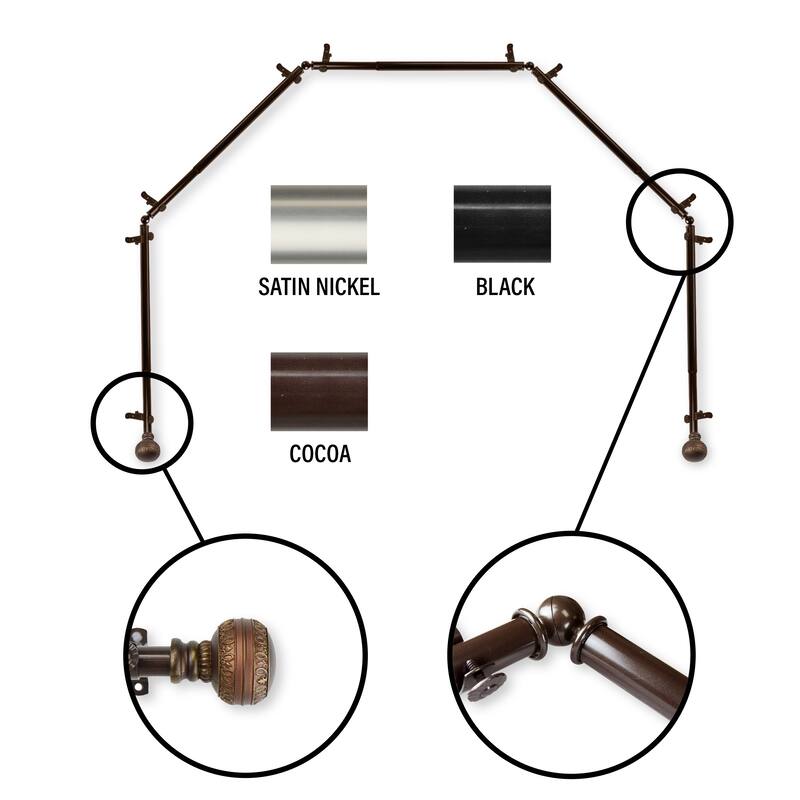 InStyleDesign Helena 5-Sided Bay Window Curtain Rod - Cocoa