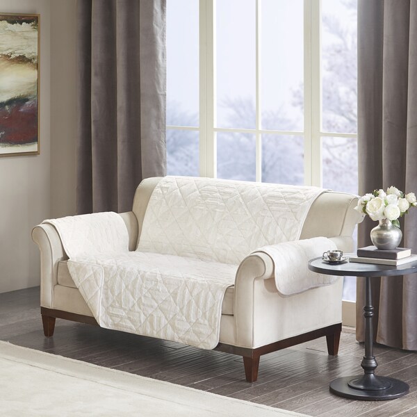 Madison Park Polar Checkboard Long Faux Fur Loveseat Protector 2-Color Option