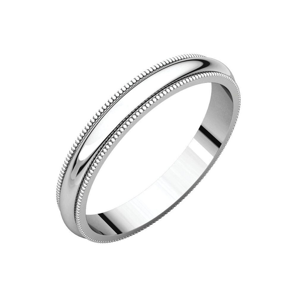 14K White Gold 3mm Light Weight Milgrain Half Round Band Size 4 to 14