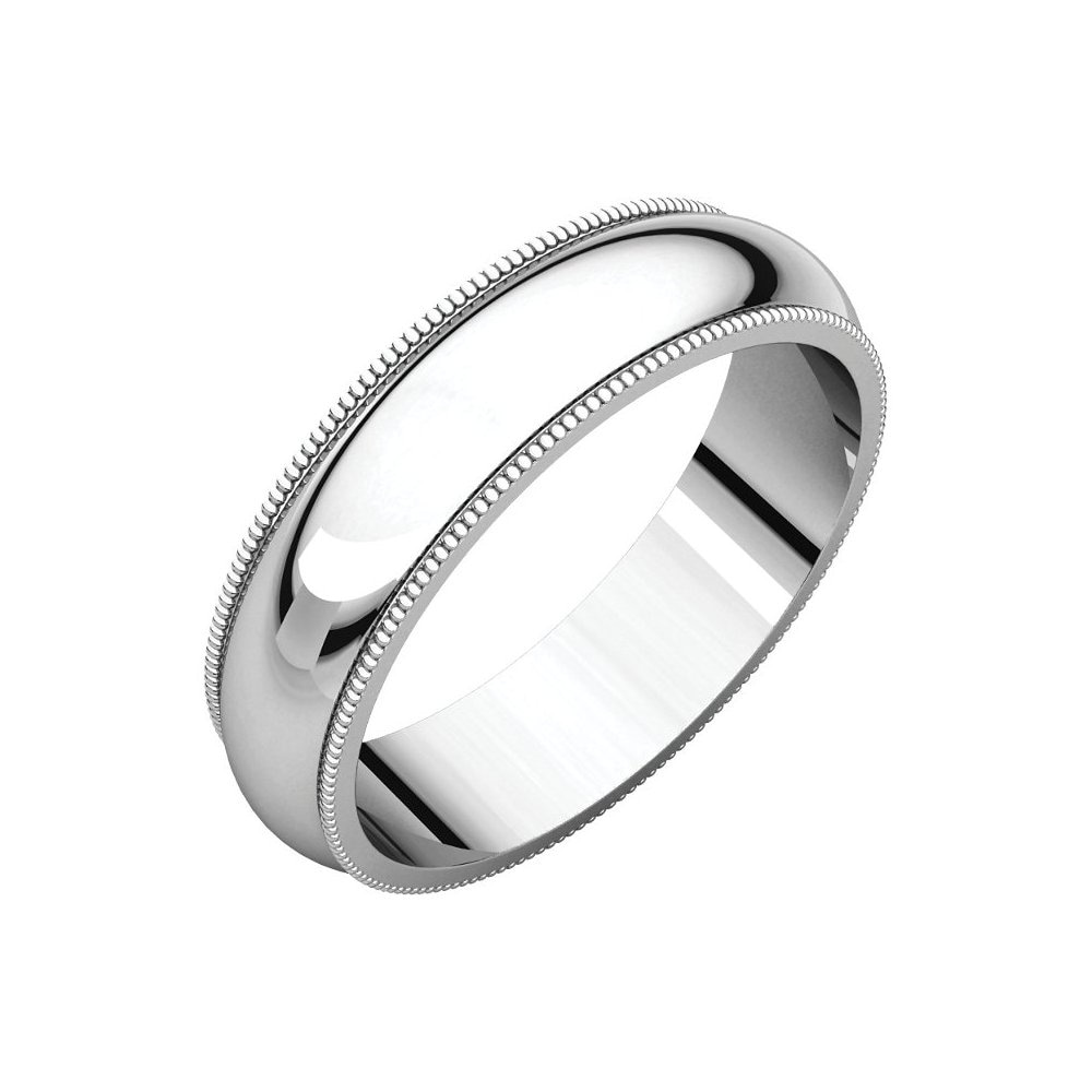 Full & Half Sizes 10k White Gold 5mm Milgrain Half Round Wedding Ring Band Size 4-14