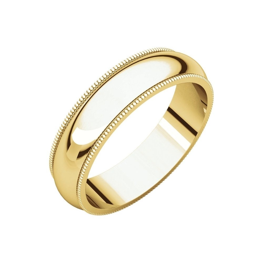10k White Gold 6mm Light Milgrain Half Round Wedding Ring Band Size 4-14