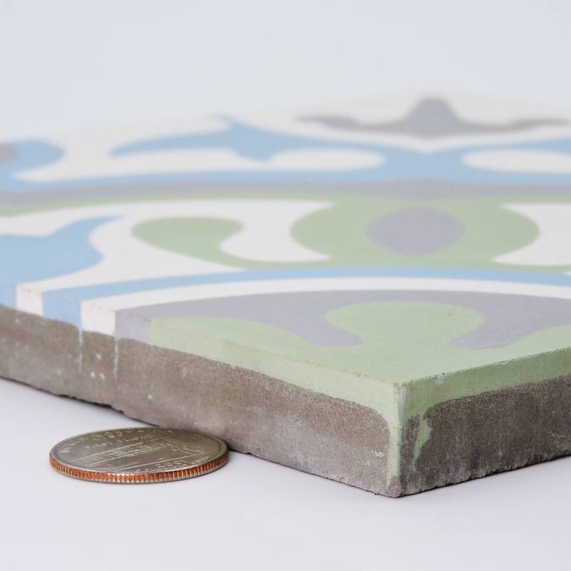 Handmade Baha in Blue, Green, Dark Grey Tile, Pack of 12 (Morocco)