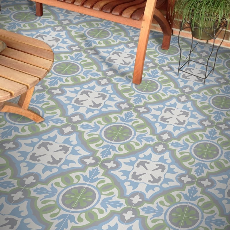 Handmade Baha in Blue, Green, Dark Grey Tile, Pack of 12 (Morocco)