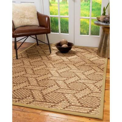 Natural Area Rugs 100%, Natural Fiber Handmade Chunky Seattle, Brown/Multi Sisal Rug, Sage Border - 4' x 6'