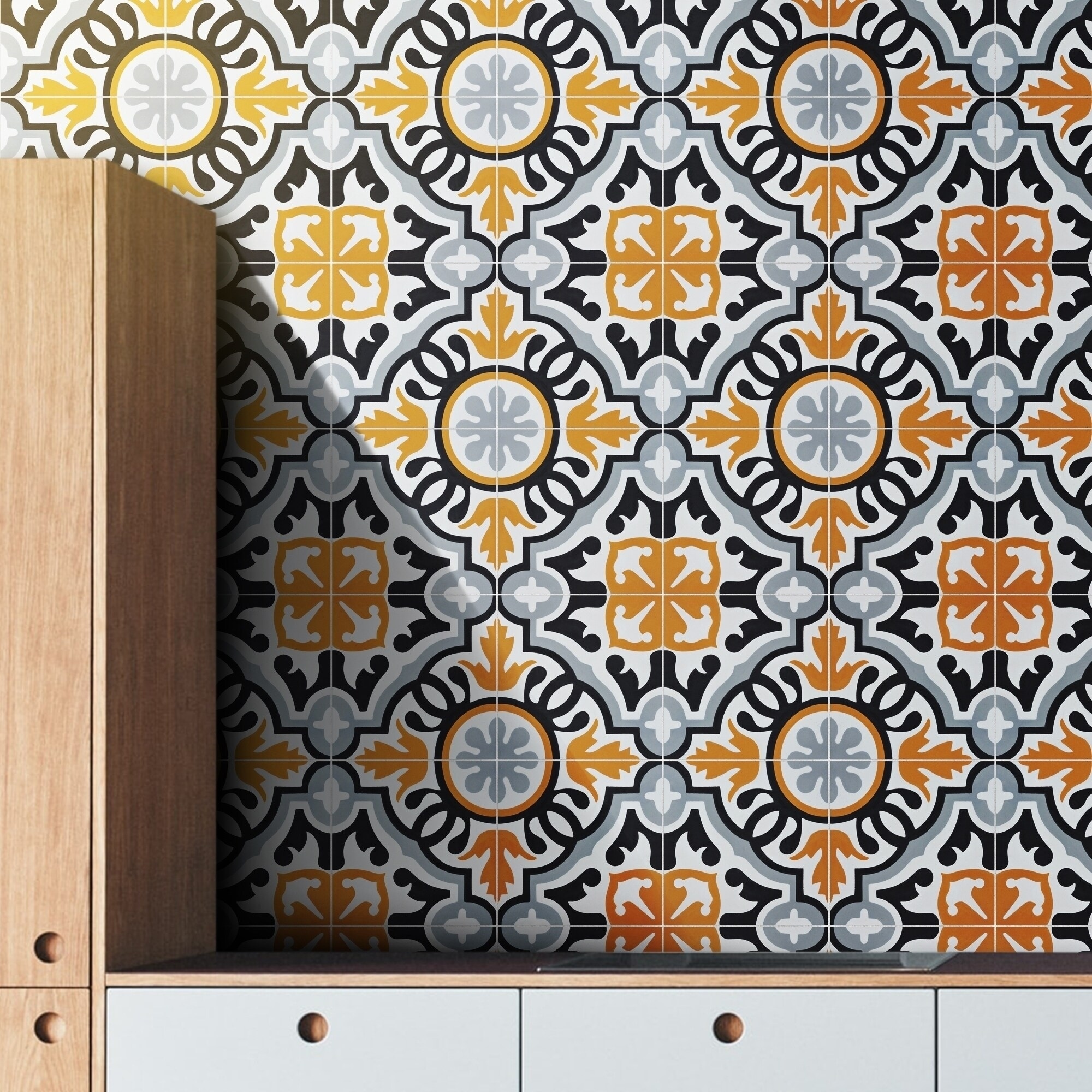 Handmade Baha in Orange, Black, Grey Tile, Pack of 12 (Morocco)