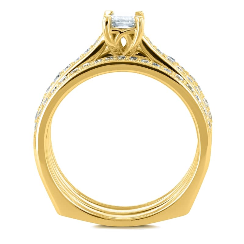 Annello by Kobelli 14k Gold 1 1/6ct TGW Emerald Moissanite and Diamond Euro-Band Trellis Bridal Set (GH/VS, GH/I)