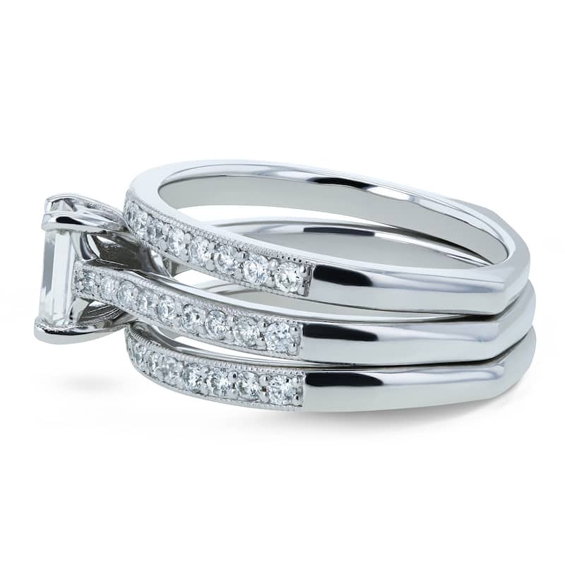 Annello by Kobelli 14k Gold 1 1/6ct TGW Emerald Moissanite and Diamond Euro-Band Trellis Bridal Set (GH/VS, GH/I)