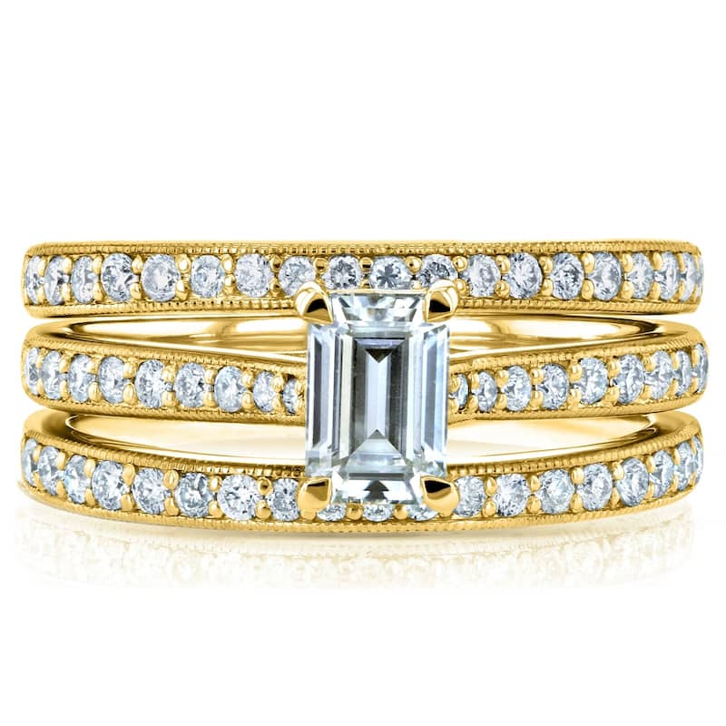 Annello by Kobelli 14k Gold 1 1/6ct TGW Emerald Moissanite and Diamond Euro-Band Trellis Bridal Set (GH/VS, GH/I)