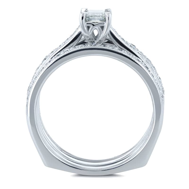 Annello by Kobelli 14k Gold 1 1/6ct TGW Emerald Moissanite and Diamond Euro-Band Trellis Bridal Set (GH/VS, GH/I)