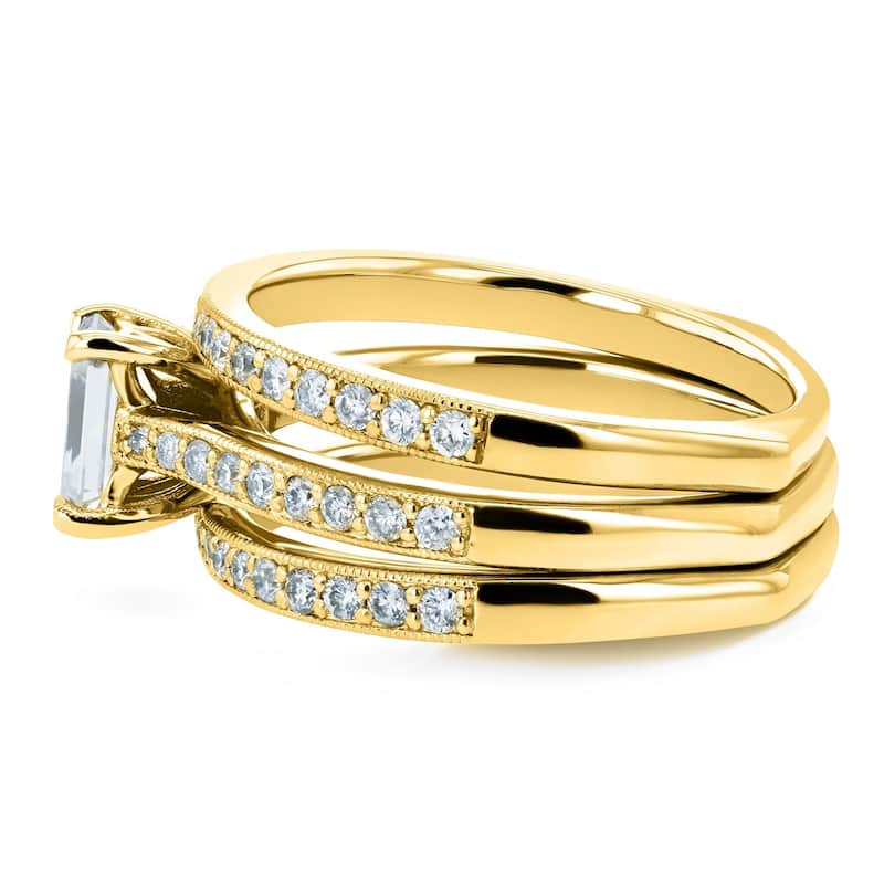 Annello by Kobelli 14k Gold 1 1/6ct TGW Emerald Moissanite and Diamond European Shank Trellis Bridal Set, 3 Piece (DEF/VS, GH/I)