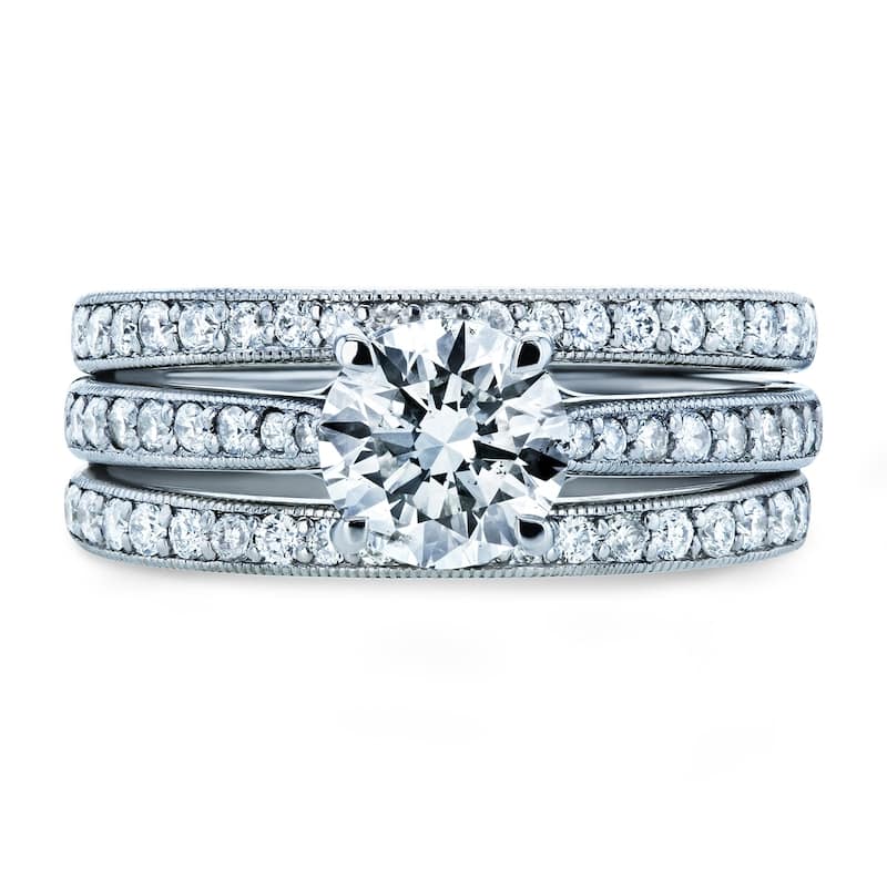 Kobelli 1.58 Carats Natural Diamond 14k Solid Gold Square European Shank Vintage Trellis 3pc Bridal Set