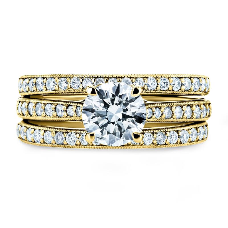 Kobelli 1.58 Carats Natural Diamond 14k Solid Gold Square European Shank Vintage Trellis 3pc Bridal Set