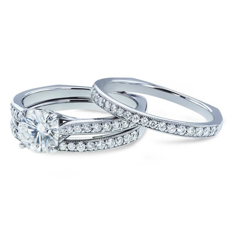 Kobelli 1.58 Carats Natural Diamond 14k Solid Gold Square European Shank Vintage Trellis 3pc Bridal Set