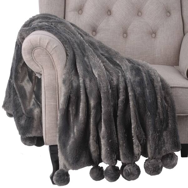 Shop Boon Pompom Fauxfur Throw Couch Blanket 50 X 60 Free