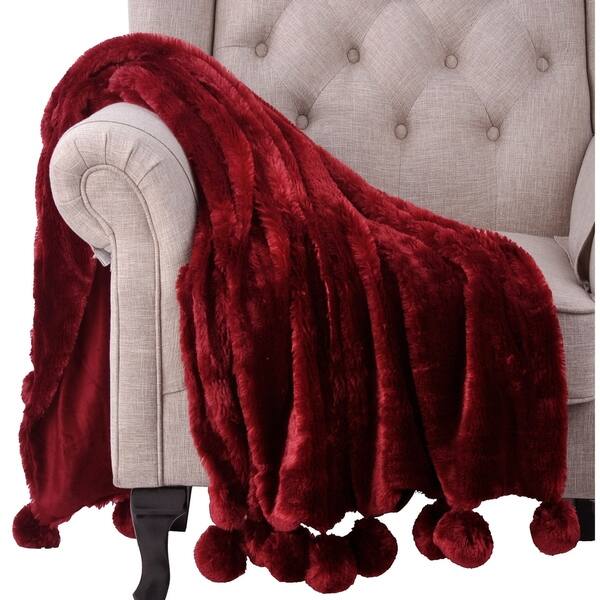 Shop Boon Pompom Fauxfur Throw Couch Blanket 50 X 60 Free