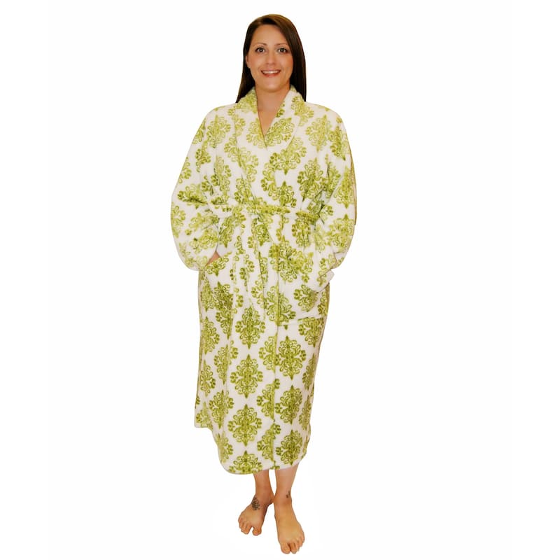 Home Soft Things Men & Women Bathrobe Printed Flannel Fleece Cloth - S/M - jules - dark citron