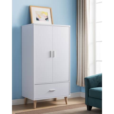 DH BASIC Scandinavian White Wardrobe Armoire with Bar Pulls by Denhour
