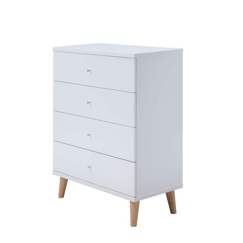 DH BASIC Mid-Century Modern White 4-Drawer Chest with Knobs by Denhour