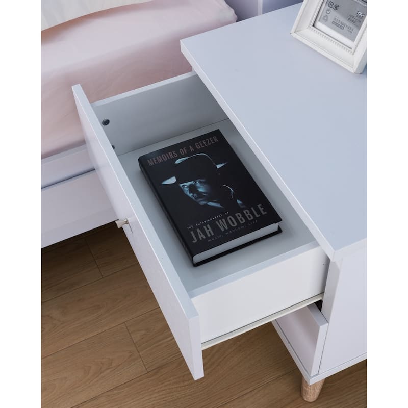 DH BASIC Scandinavian White 2-drawer Nightstand with Knobs by Denhour