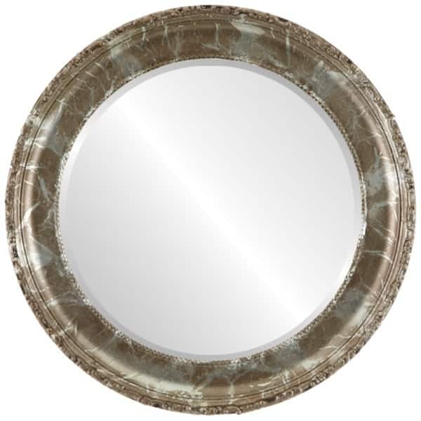 Kensington Framed Round Mirror in Champagne Silver Antique Silver