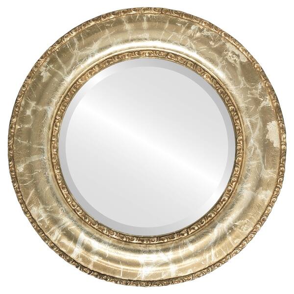Somerset Framed Round Mirror in Champagne Silver Antique Silver