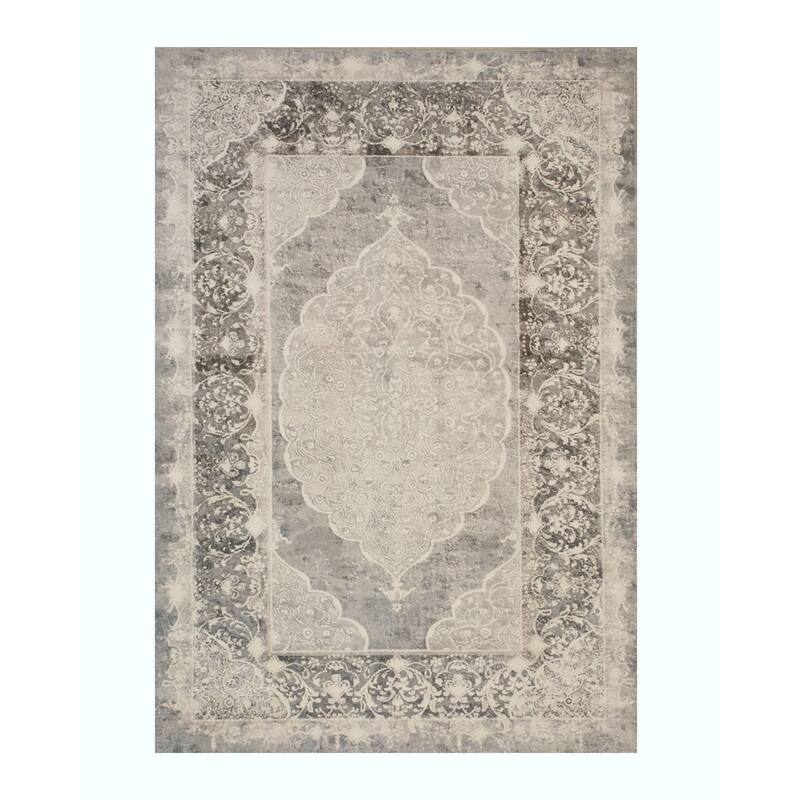 Gray Distressed Bohemian Moderno Medallion Rug by , Trendy and Stylish Area Rug for Adding a Bohemian Flair to You