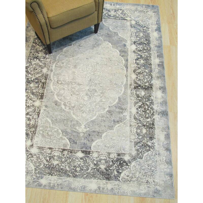 Gray Distressed Bohemian Moderno Medallion Rug by , Trendy and Stylish Area Rug for Adding a Bohemian Flair to You