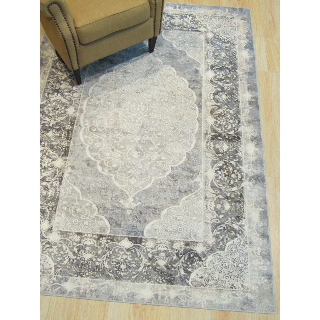 Gray Distressed Bohemian Moderno Medallion Rug by , Trendy and Stylish Area Rug for Adding a Bohemian Flair to You