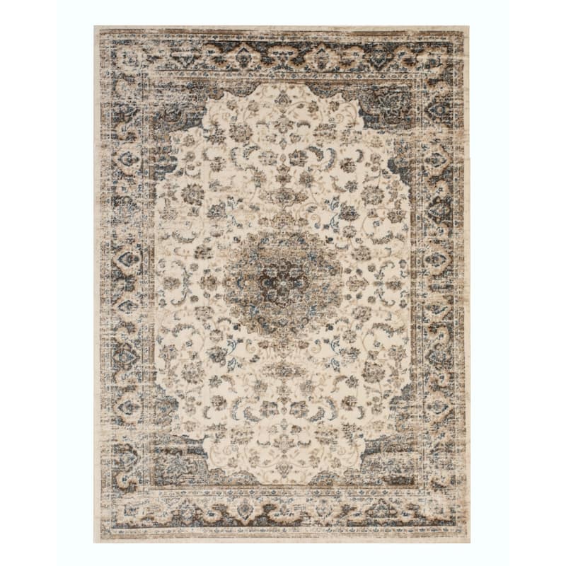 Ivory Distressed Bohemian Isabella Medallion Rug by , Stylish and Trendy Area Rug for Adding a Bohemian Chic Touch