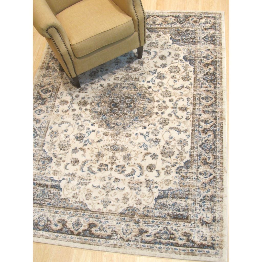 Ivory Distressed Bohemian Isabella Medallion Rug by , Stylish and Trendy Area Rug for Adding a Bohemian Chic Touch
