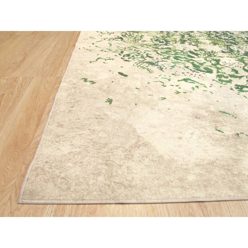 Green Distressed Bohemian Moderno Medallion Rug by , Stylish and Trendy Area Rug for Adding a Bohemian Flair to You