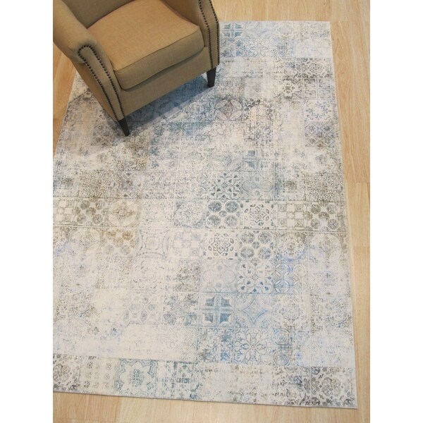 Green Distressed Bohemian Moderno Mosaic Rug - 4'4" x 6'3"