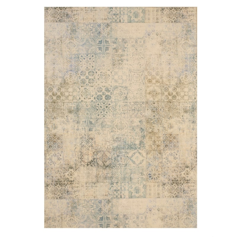 Green Distressed Bohemian Moderno Mosaic Rug by , Trendy and Stylish Area Rug for Adding a Bohemian Flair to You