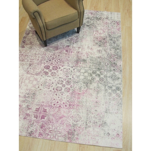 Pink Distressed Bohemian Moderno Mosaic Rug - 4'4" x 6'3"