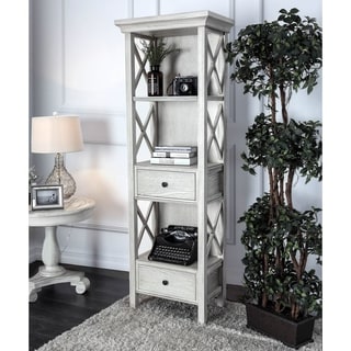 Biel Rustic White Solid Wood Storage Bookshelf by Furniture of America