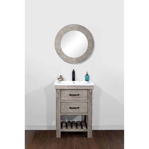 24"Rustic Solid Fir Single Sink Vanity with Ceramic Top-No Faucet