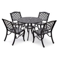 Hallandale Sarasota Cast Aluminum Bronze 5 Piece Outdoor Dining Aluminium Black 5pc Dining Set